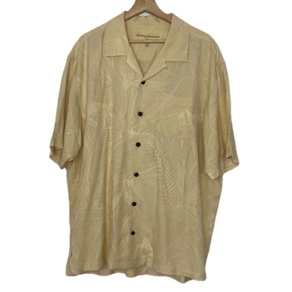 Tommy Bahama Soft Yellow 100% Silk Casual Button Down Sz. XL